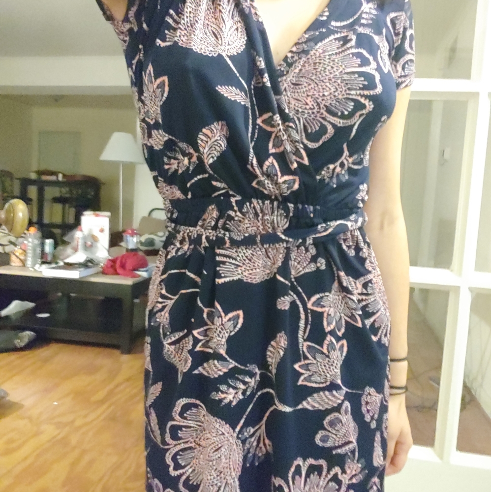 Banana Republic pink pattern on blue dress